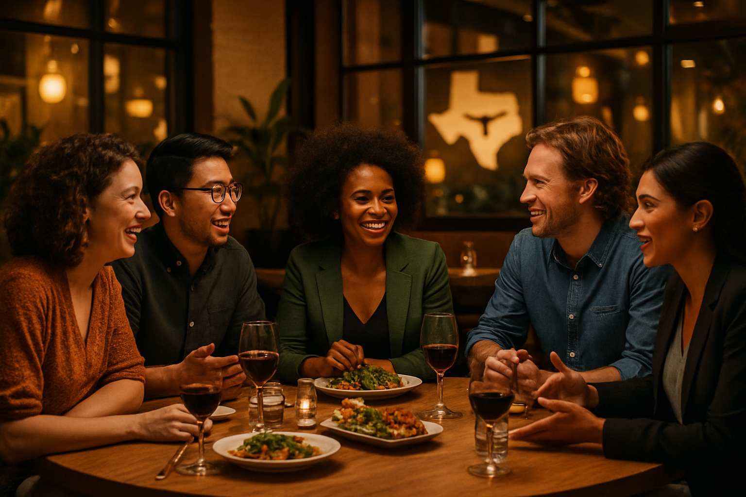 People enjoying dinner together